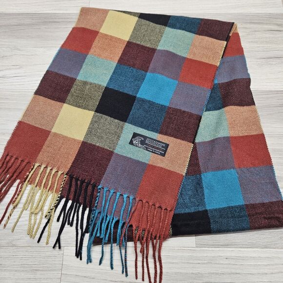 Multicolored Plaid Checker Cashmere Viscose Scarf - Picture 2 of 5